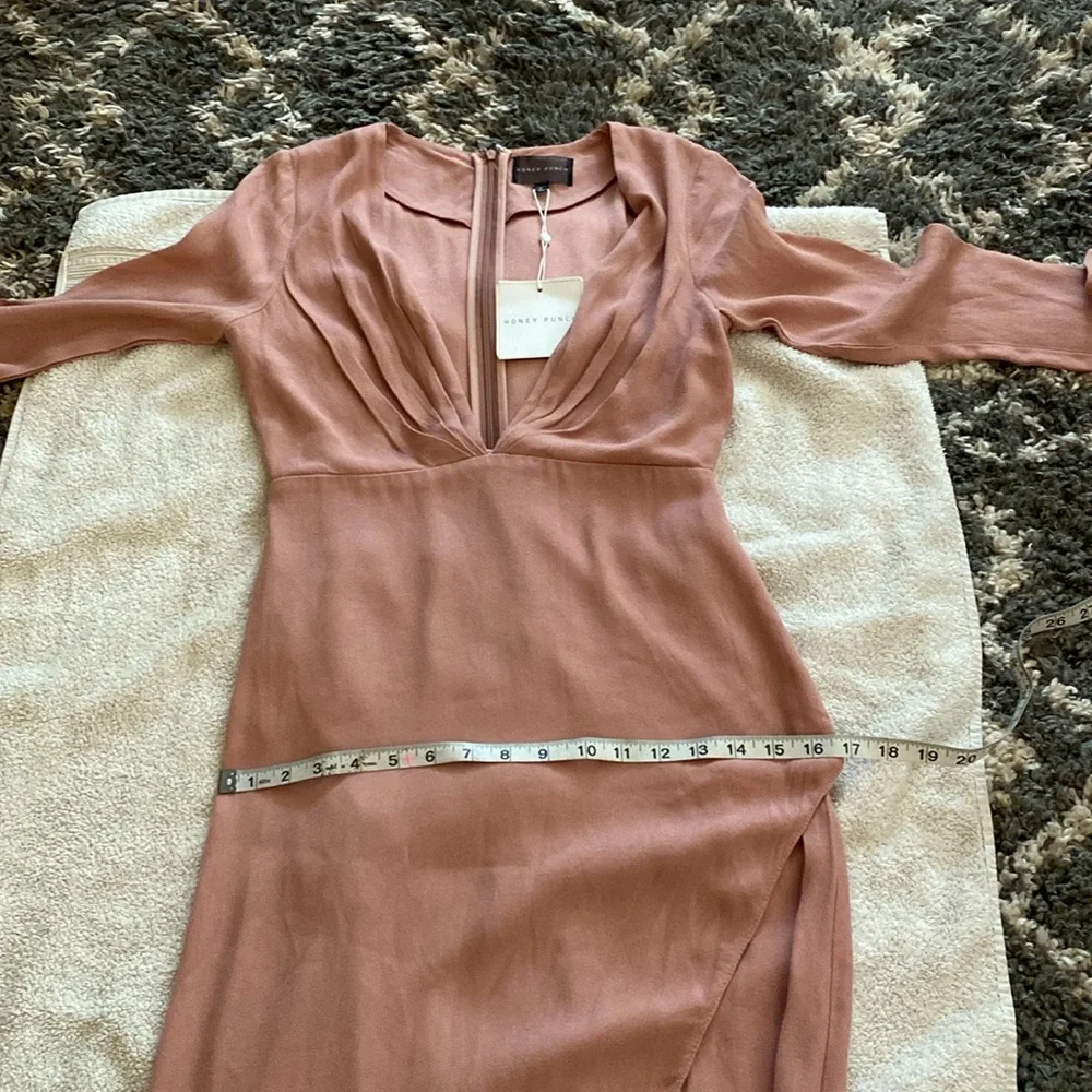 Elegant Long Sleeve Plunge Maxi Dress in Rose - Picture 10 of 14